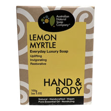 Load image into Gallery viewer, Box of Lemon Myrtle soap from Australian Natural Soap Company on a white background