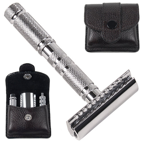 Parker A-1R Travel Safety Razor with Leather Case