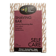 Shaving bar packaging with 'Australian Natural Soap Company' logo on a white background