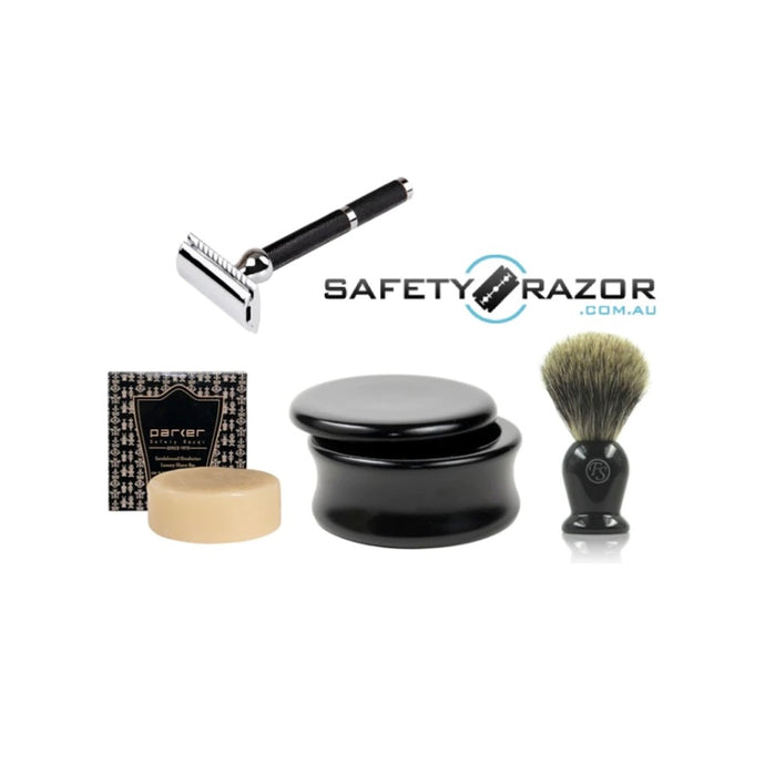 Parker 71R Safety Razor, Wooden Bowl, Soap and Badger Hair Brush
