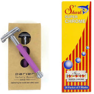 Parker Reusable 29L Safety Razor with Lavender Handle.   Black Friday Sale Special - Includes 100 Shark Super Chrome Blades.