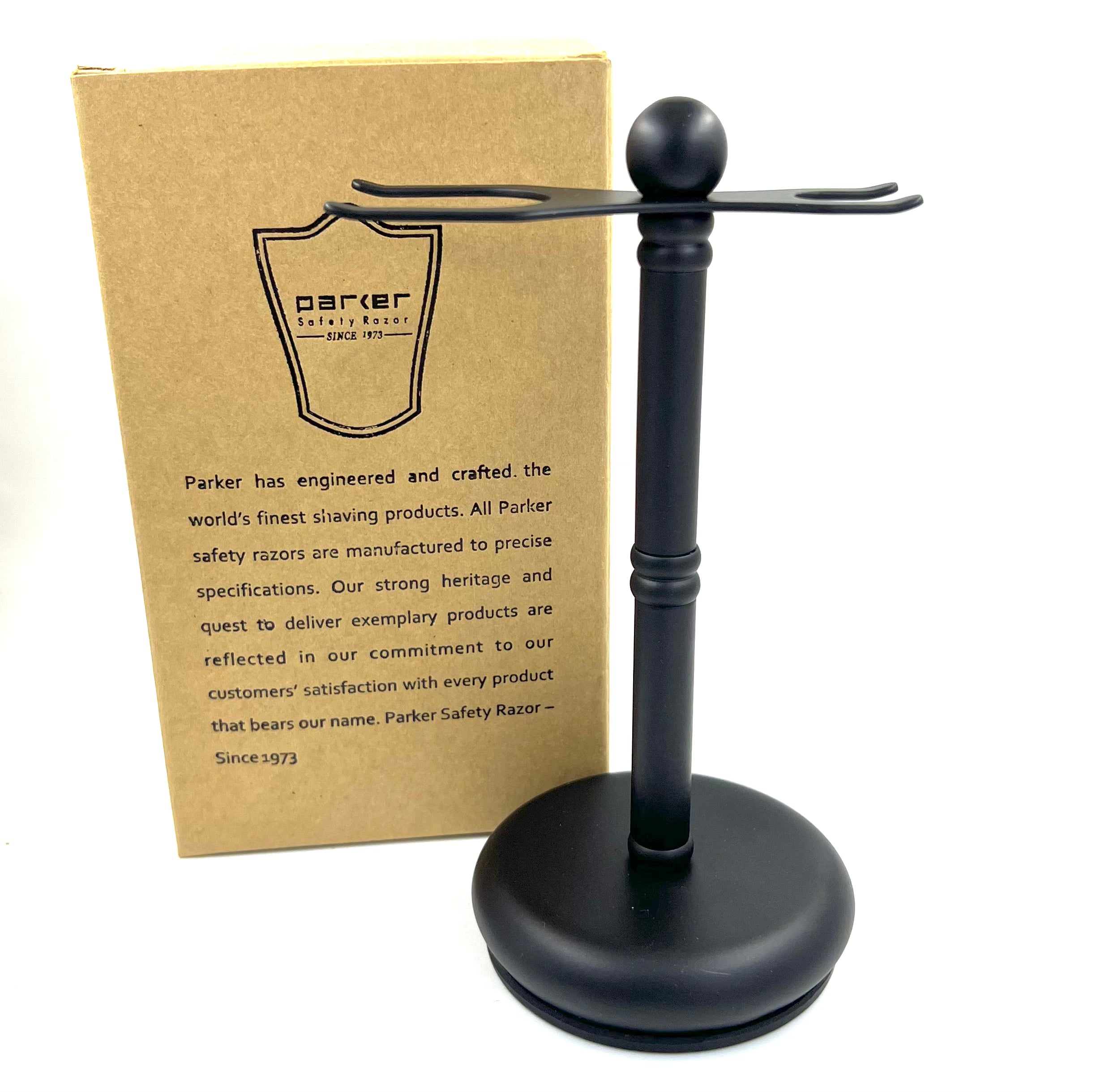 Parker Deluxe Matte Black 2Prong Razor & Brush Stand SafetyRazors