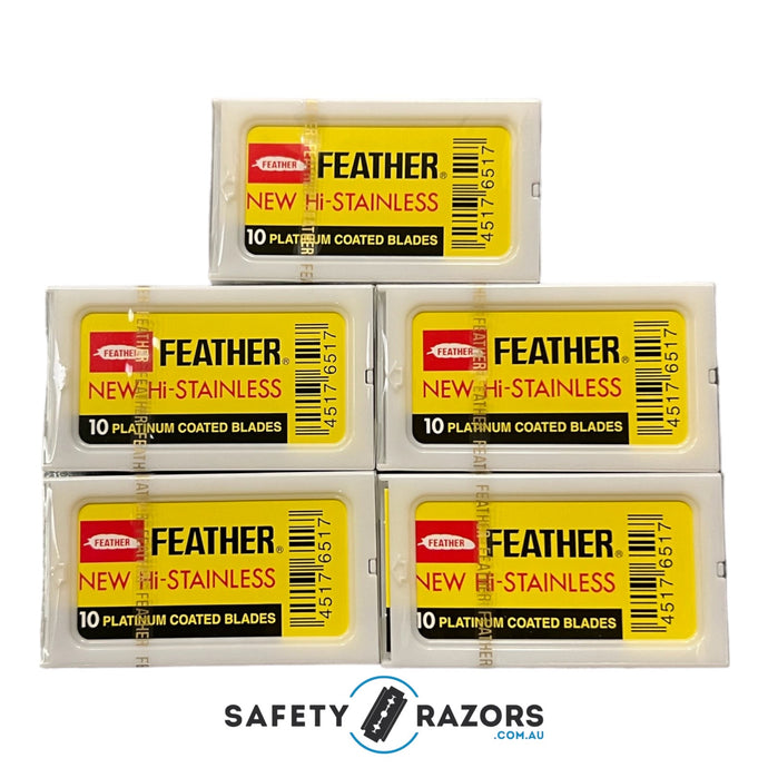 Feather New Hi-Stainless Blades - 5 Packets of 10 blades