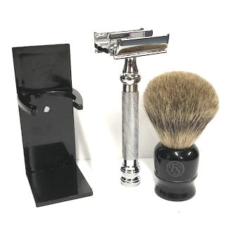Parker 99R Safety Razor, FS Badger Hair Brush and Stand