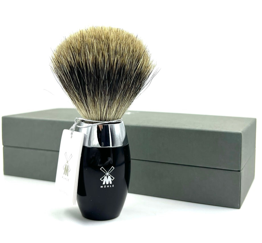MUHLE Kosmo Fine badger brush. High-grade black resin handle