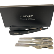 Parker PTABK Adjustable Stainless Black Handle Straight Barber Razor