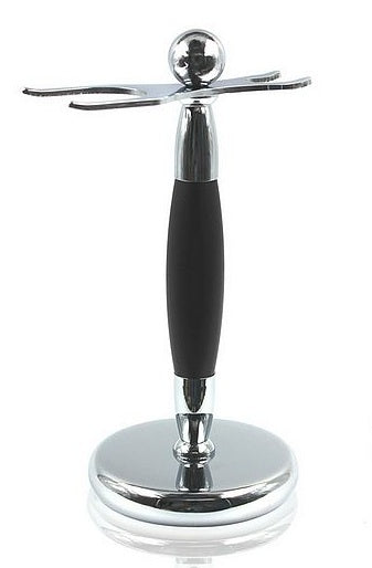 Chrome and Black Shaving Brush and Safety Razor Stand