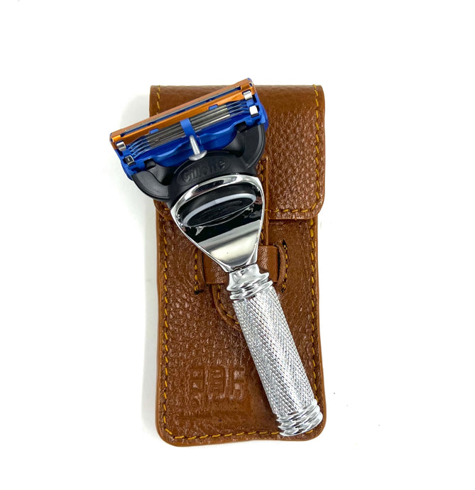 Parker Fusion Travel Razor & Leather Case - Compact Size