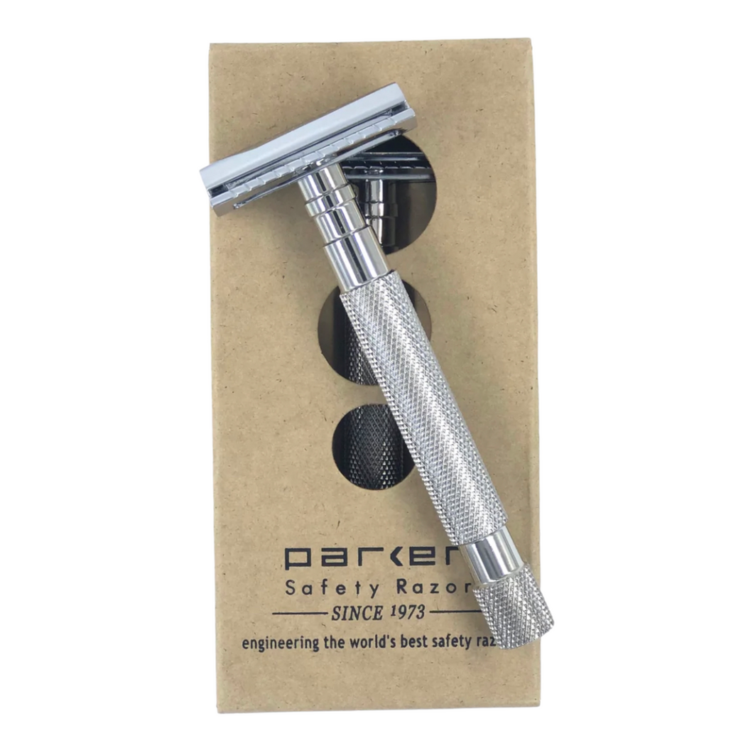Parker 64S Stainless Steel Handle Safety Razor with Closed Comb Head
