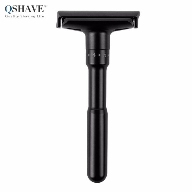 QShave Luxurious BLACK Adjustable Safety Razor and 5 Blades – SafetyRazors