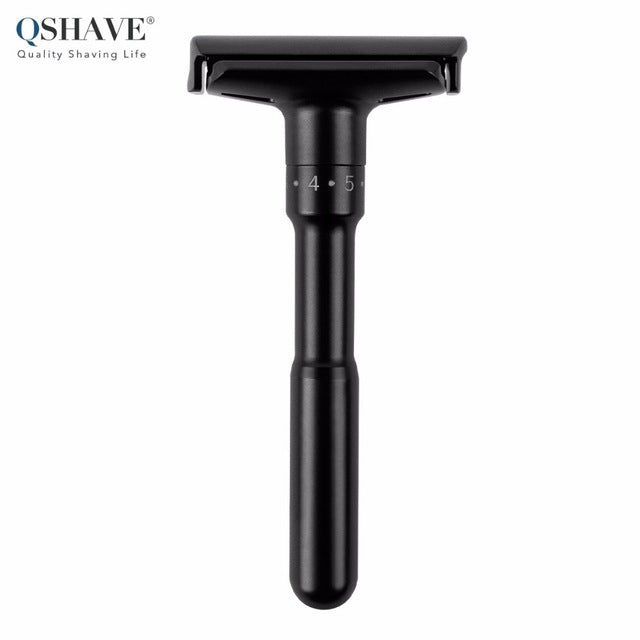 QShave Luxurious BLACK Adjustable Safety Razor and 5 Blades