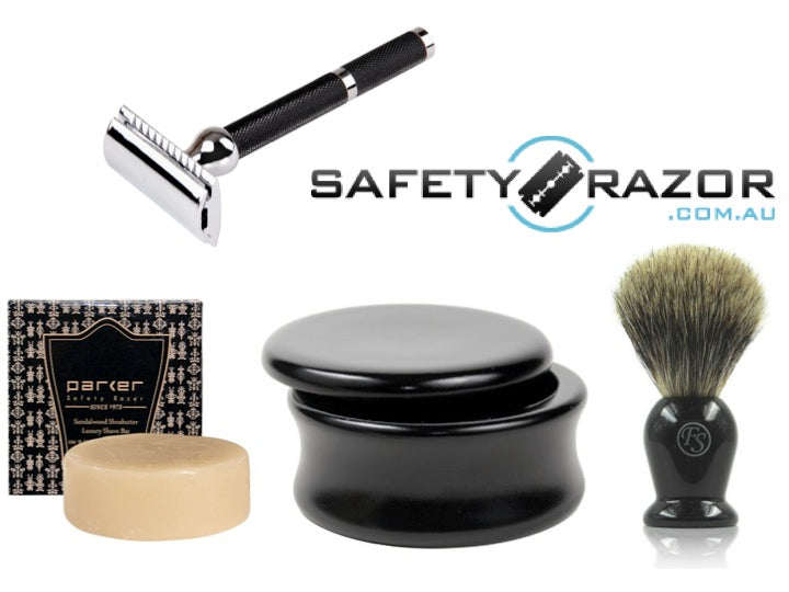 Parker 71R Safety Razor, Wooden Bowl, Soap and Badger Hair Brush
