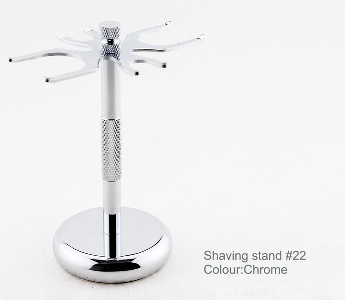 Stainless 4-Prong Razor and Brush Shaving Stand - Holds 2 Razors and 2 Brushes