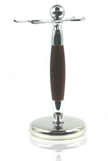 Faux Rosewood and Chrome Brush and Razor Stand