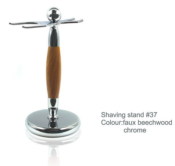 Chrome and Faux Beach Wood Shaving Brush and Safety Razor Stand