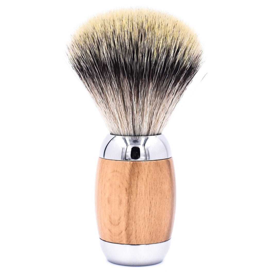 Taconic Shave Beechwood & Chrome Handle Synthetic Bristle Brush & Stand