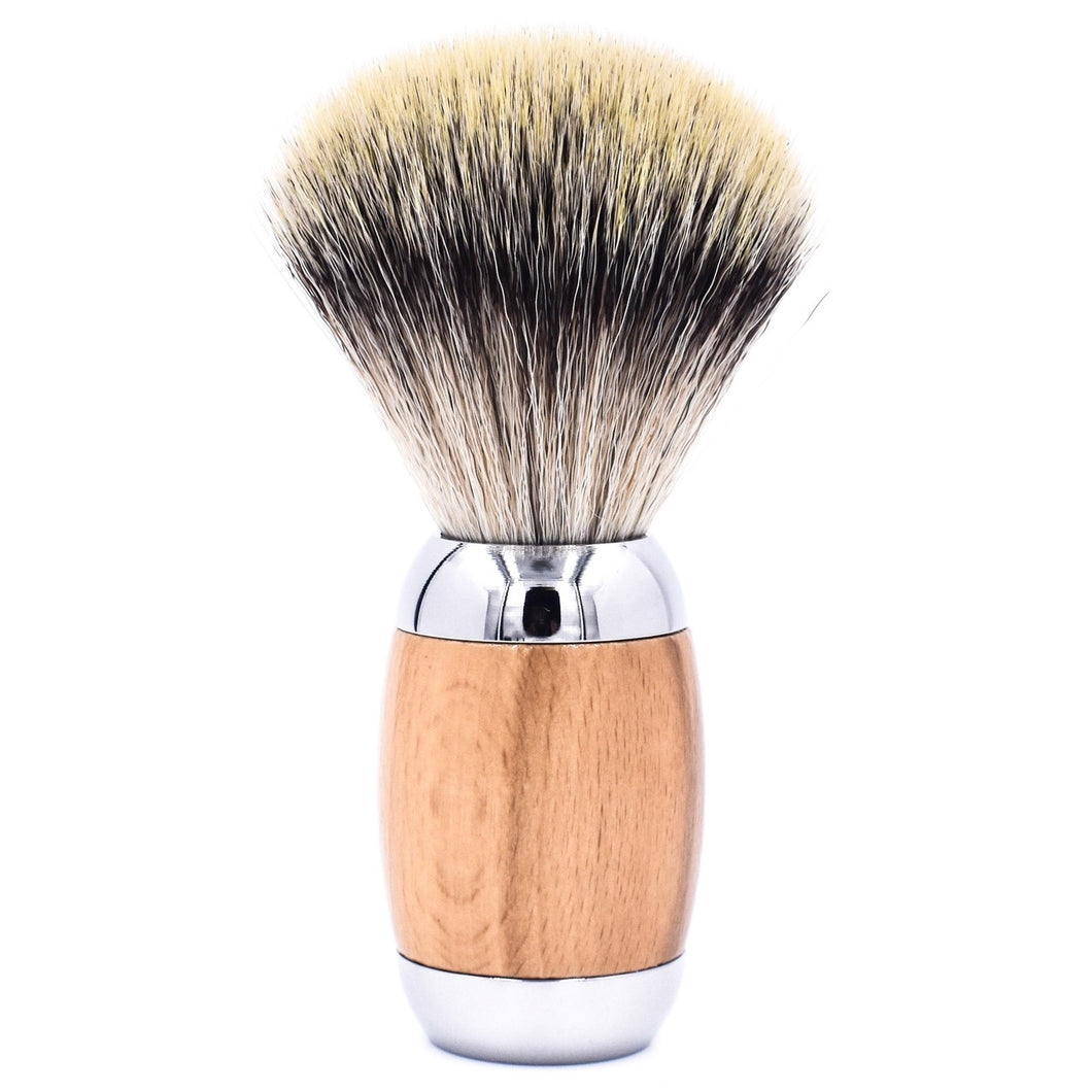 Taconic Shave Beechwood & Chrome Handle Synthetic Bristle Brush & Stand