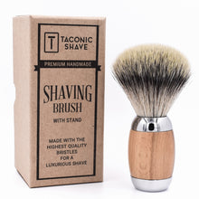 Load image into Gallery viewer, Taconic Shave Beechwood &amp; Chrome Handle Synthetic Bristle Brush &amp; Stand
